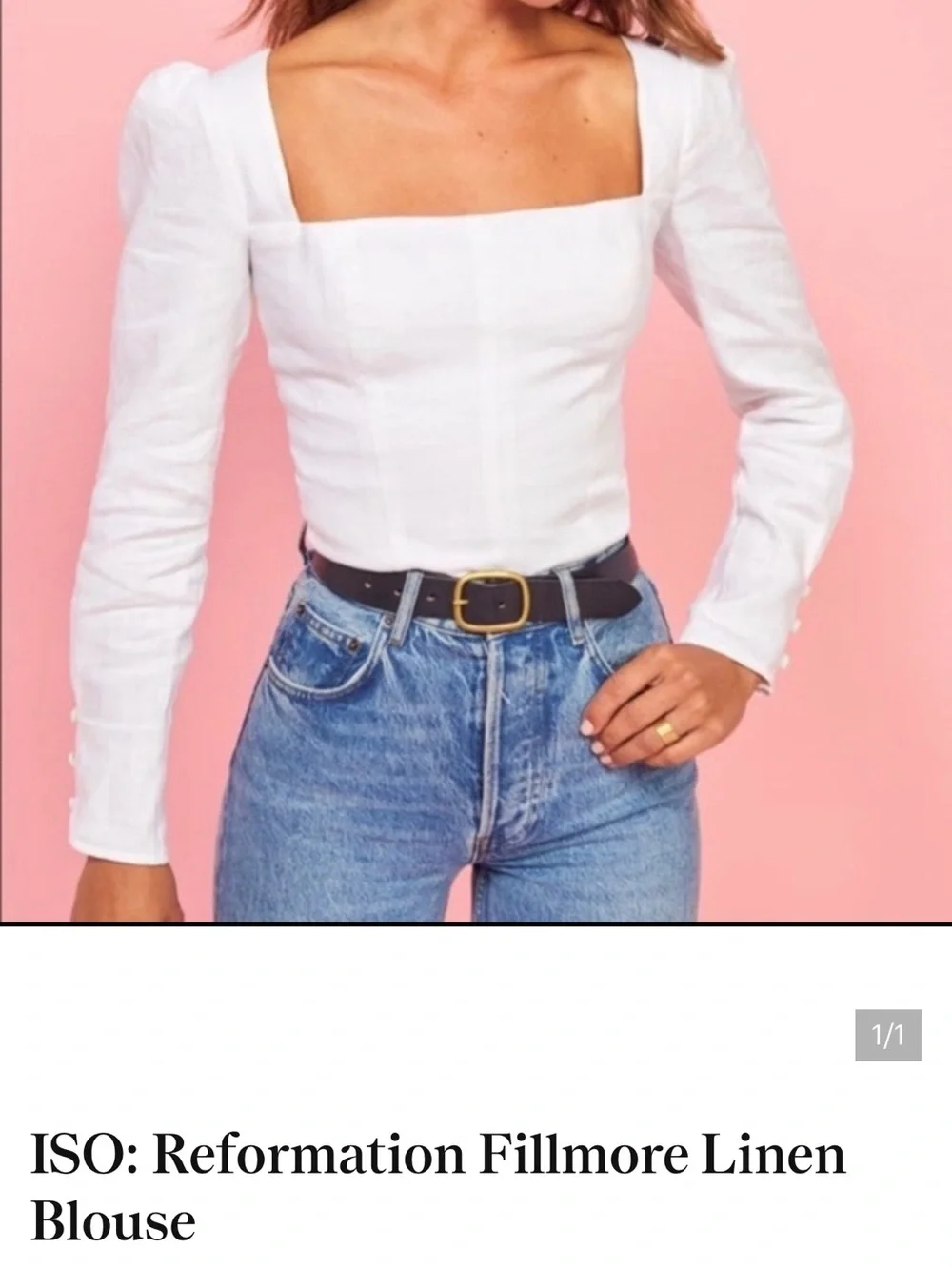 Reformation Stilton White Square-Neck Linen Top